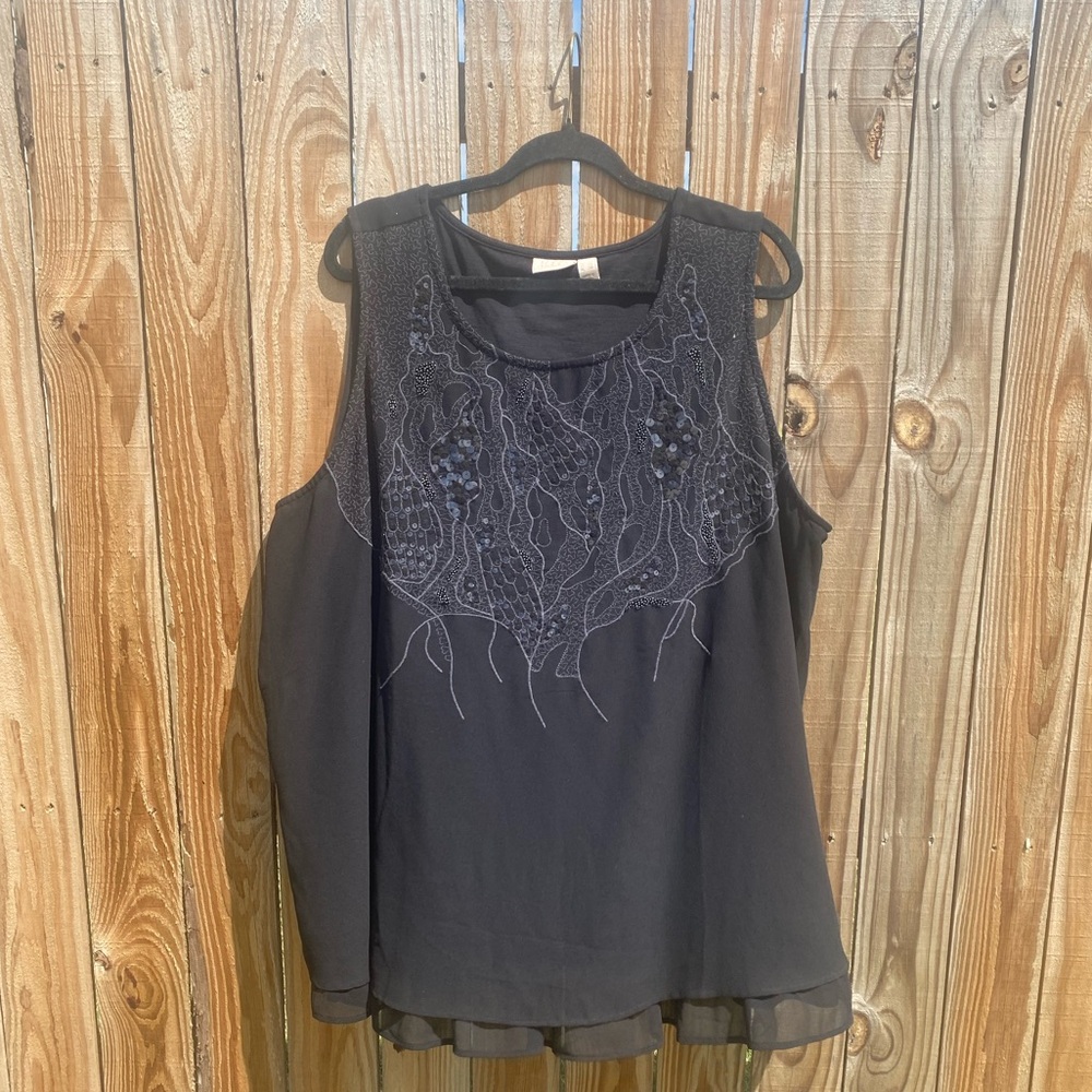 LOGO Lavish Lori Goldstein tunic tank top plus 3x Black sequin chiffon